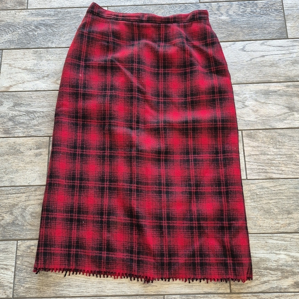 Woolrich Vintage Red Plaid Wool Blend Midi Skirt - Size 14 - High Waist